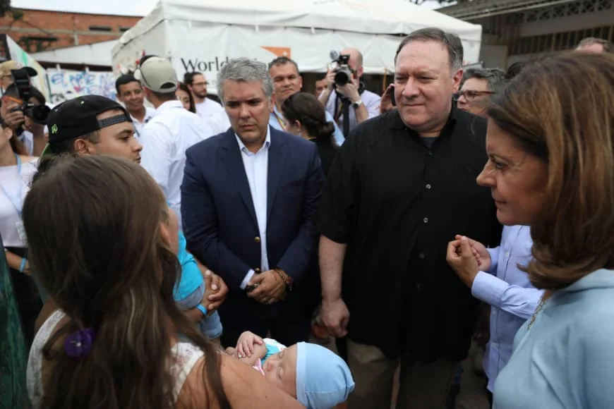President Duque and Secretary Pompeo meet with Venezuelan refugees in Cucuta, Colombia. Photo: The Japan Times
