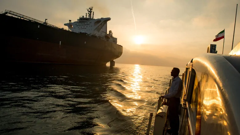 An Iranian Oil Tanker docking with another Iranian Support Ship Credit: Ali Mohammed/Bloomberg