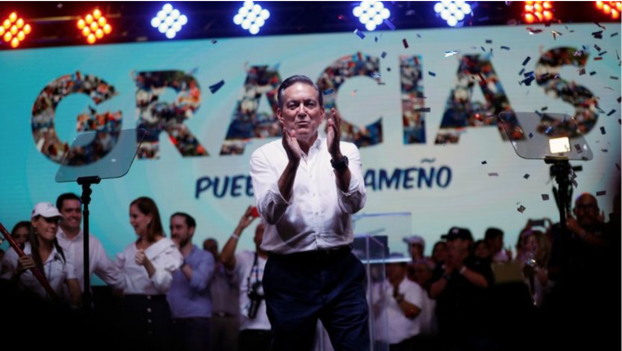 President-elect Cortizo is photographed in front of a large panel that reads: “Thank you, People of Panama”. Photo: Reuters/ BBC