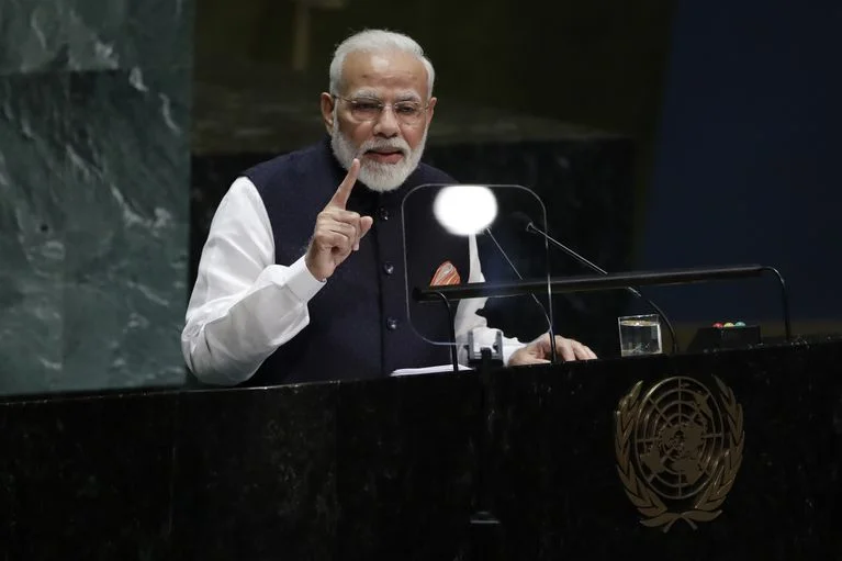 Indian Prime Minister Narendra Modi addresses the 74th session of the United Nations General Assembly, Friday, Sept. 27, 2019. Photo: Frank Franklin II/ AP