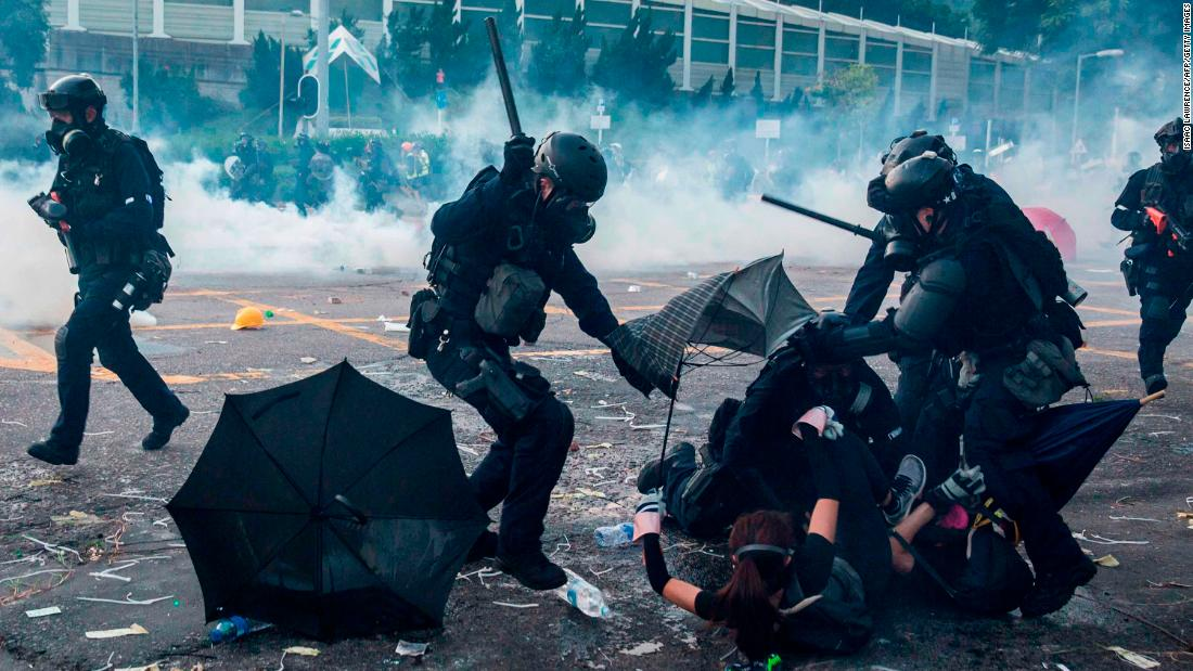 More than 180 Hong Kong protestors were arrested in protests that occurred on the day of the anniversary. Photo: CNN