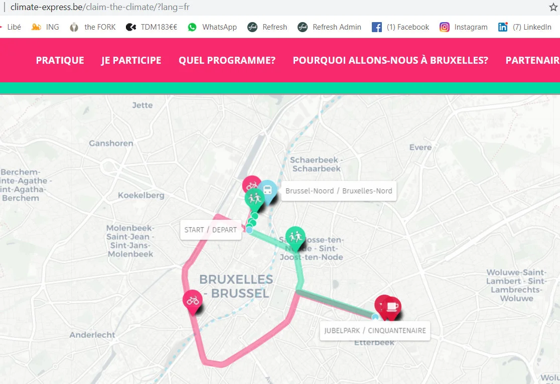 le parcours de la grande marche pour le climat : Gare du Nord > Parc du Cinquantenaire