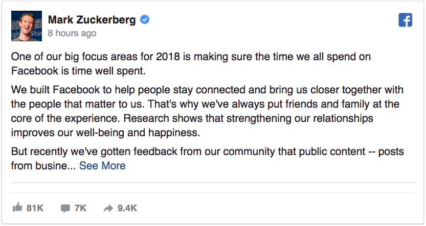 FB ปรับ News Feed รับปี 2018 - เน้นการนำเสนอเนื้อหาดี มีประโยชน์ และเน้นการพูดคุยและมีส่วนร่วมของผู้ใช้
