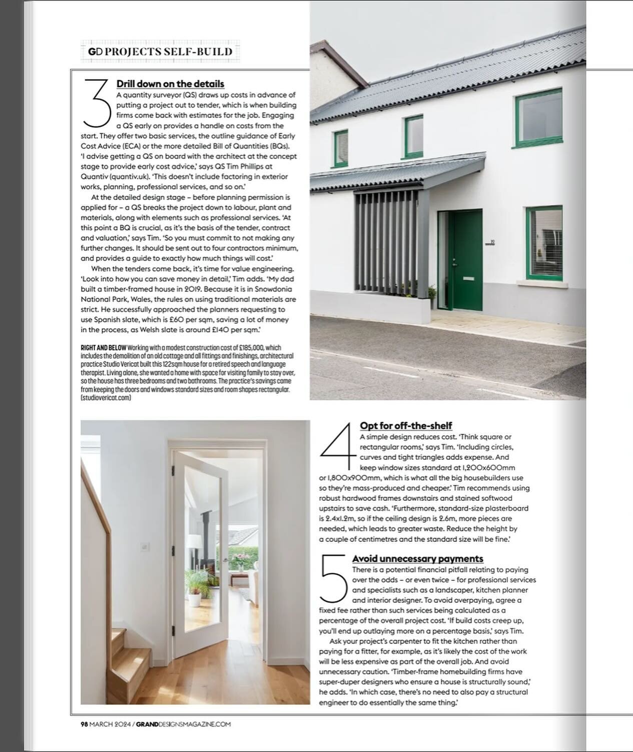 Lovely to have Clover Cottage included in the March edition of Grand Designs magazine. However contrary to what the article says we definitely didn&rsquo;t save money by selecting standard door and window sizes!
The project was built to a modest budg