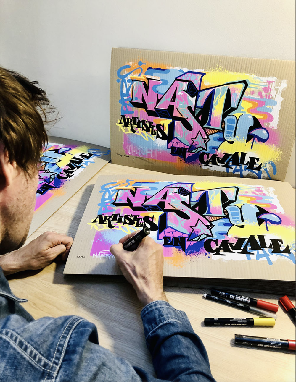 Œuvre Unique Nasty – Sérigraphie Double Face Rehaussée Main – 50x50cm – Signée