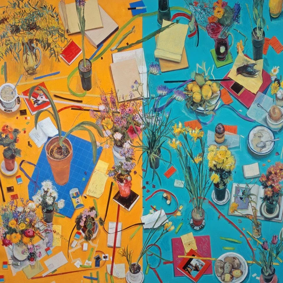 Manny Farber: “Domestic Movies,” a 1985 bird’s-eye still life by Manny Farber. Credit, Collection of Charles J. Williams and Sharon M. Little, San Diego