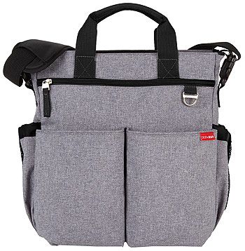 Skip Hop has a bunch of stylish and very functional diaper bags. This bag has worked really well for us. I also got an amazing price on a large second-hand bag in a bright, colorful floral print for when I want something fancier. 