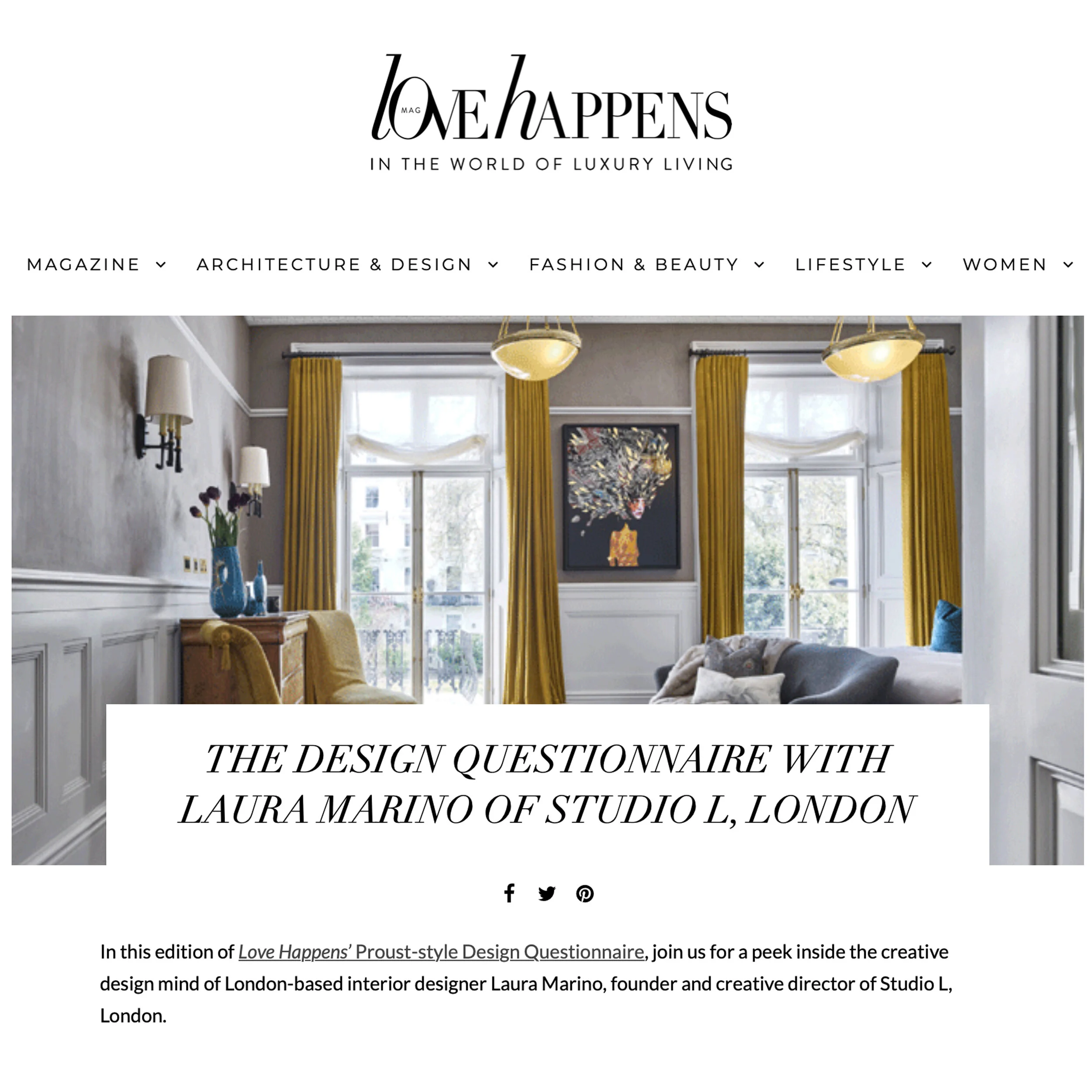 THE DESIGN QUESTIONNAIRE WITH LAURA MARINO OF STUDIO L, LONDON