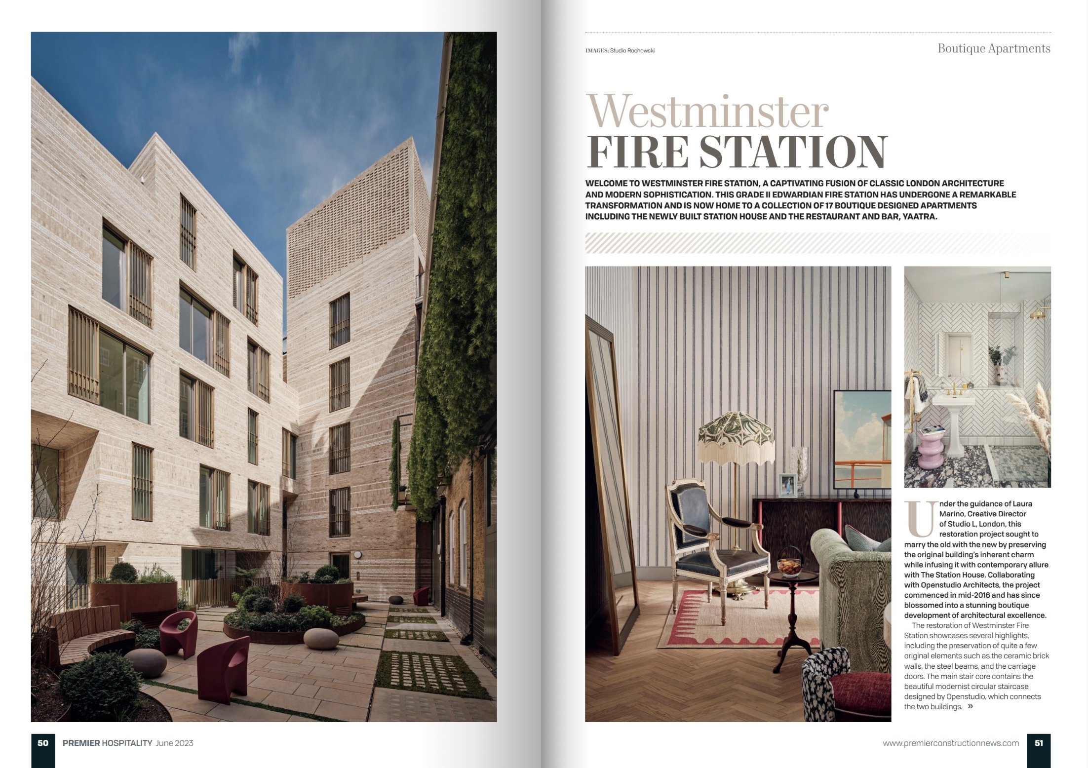 Laura Marino and her work as Studio L, London, featured in Premier Hospitality's  June Issue!