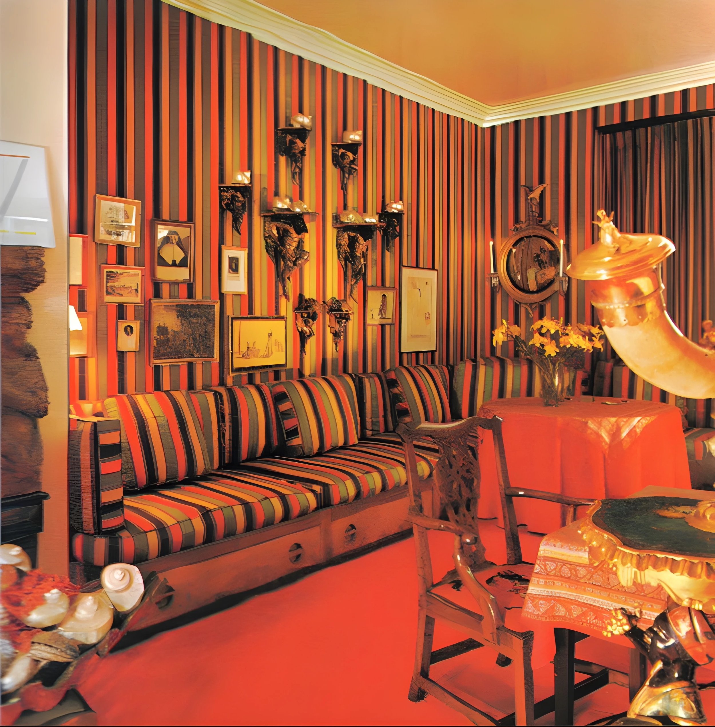  A chic striped section in Vreeland’s Park Ave apartment.  