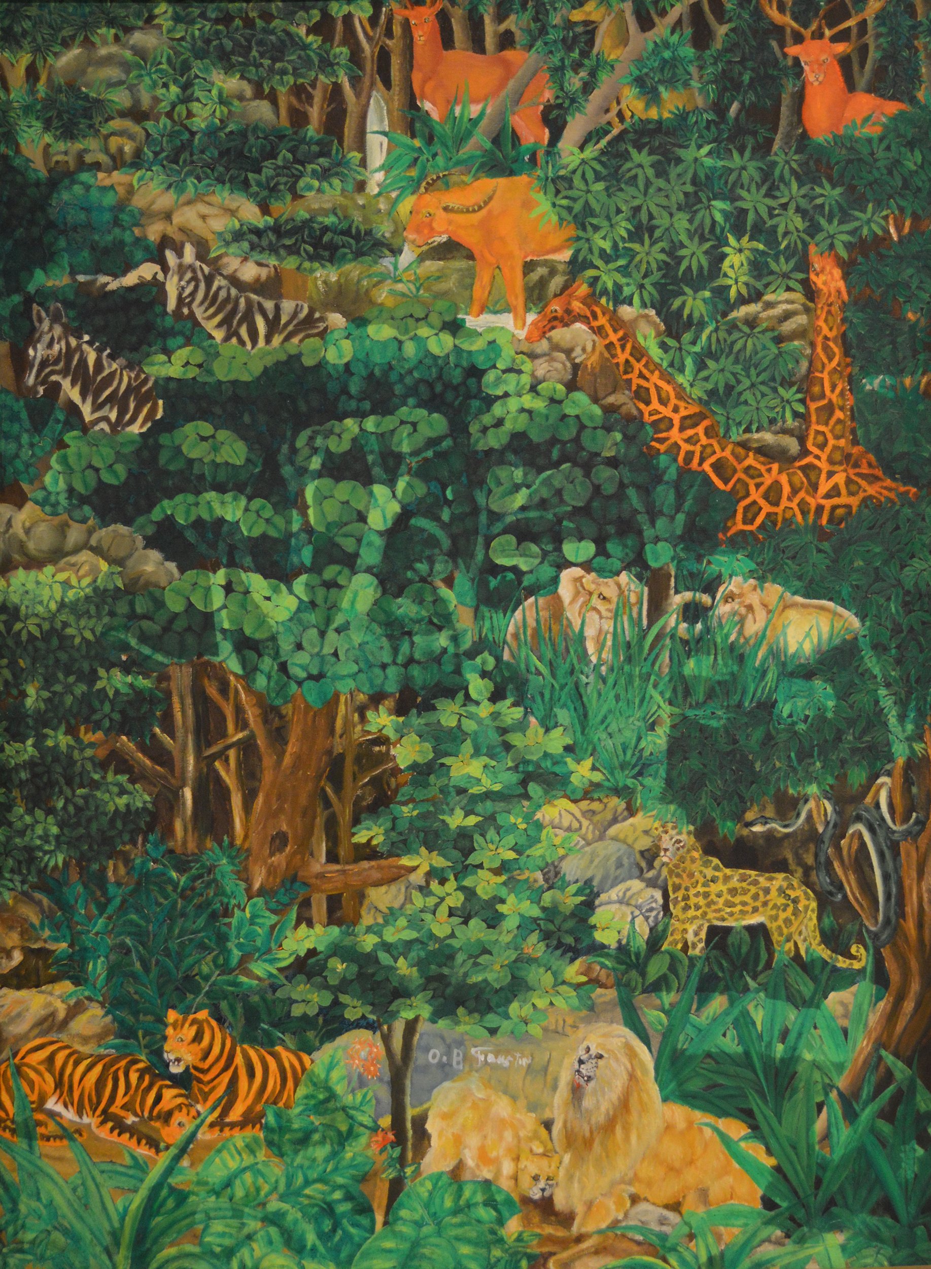 Obès ("OB") Faustin, Jungle scene with animals, 1980
