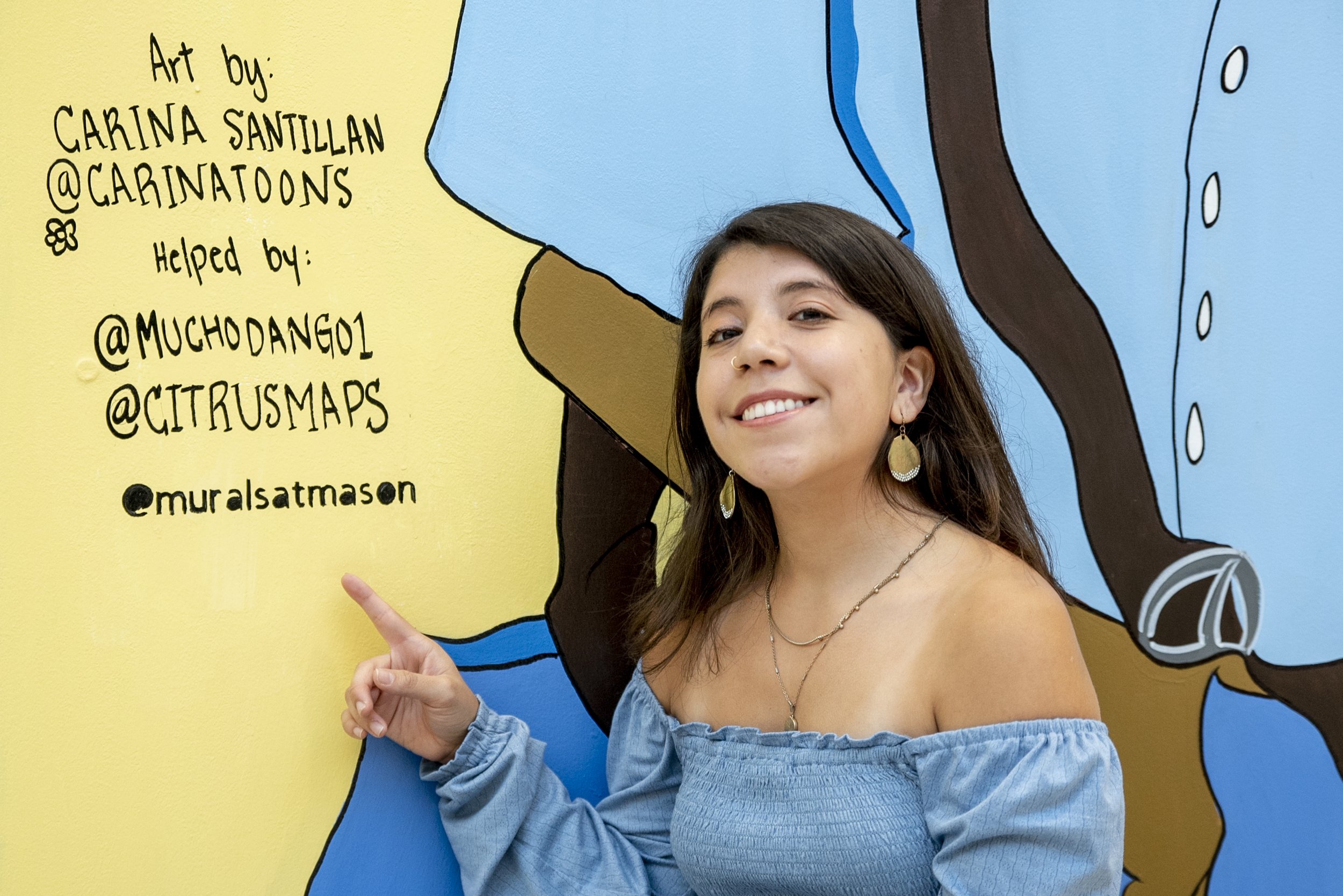  Mural painted by Carina Santillan at Manassas Mall. Photo by:  Sierra Guard/Creative Services/George Mason University 