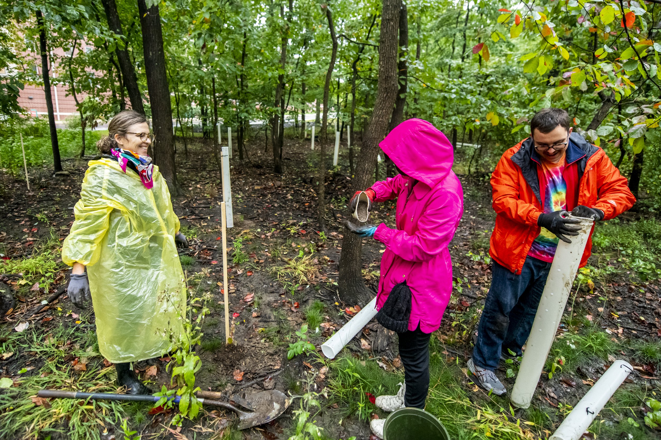  Artist Katie Kehoe and a group of volunteers planting 100 native trees on Fairfax campus. This project is a socially engaged performance action, accompanying several artworks by Kehoe in the public art exhibition, Approaching Event Horizons: Project