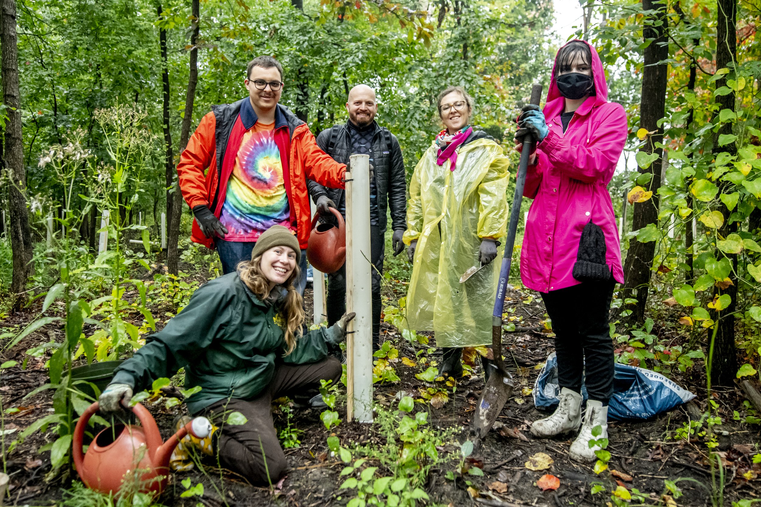  Artist Katie Kehoe and a group of volunteers planting 100 native trees on Fairfax campus. This project is a socially engaged performance action, accompanying several artworks by Kehoe in the public art exhibition, Approaching Event Horizons: Project