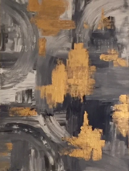 30"x40" Grey and Gold Acrylic on Canvas