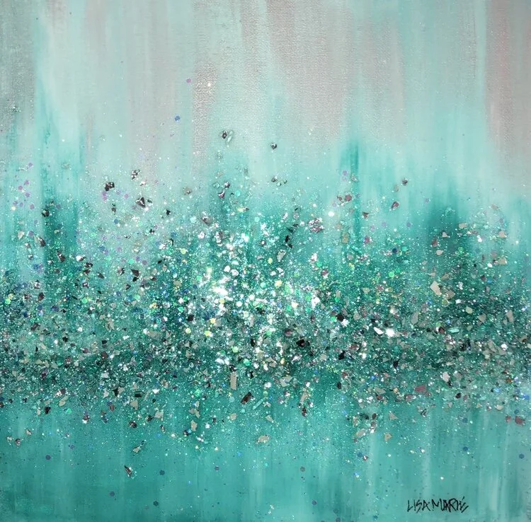 SOLD- 12"x12" Mixed Media Painting-Turquoise and Silver with resin