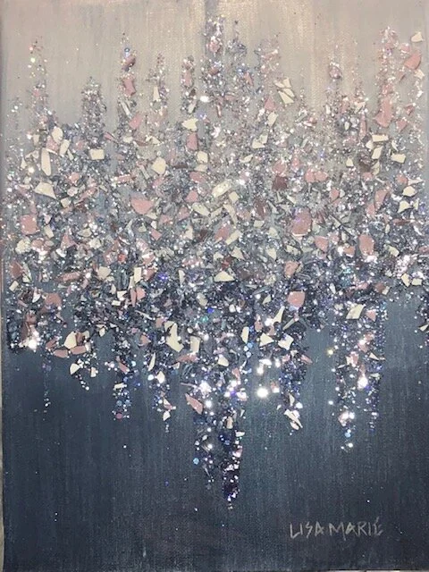 9"x12" Mixed Media Painting- Navy and Silver with resin