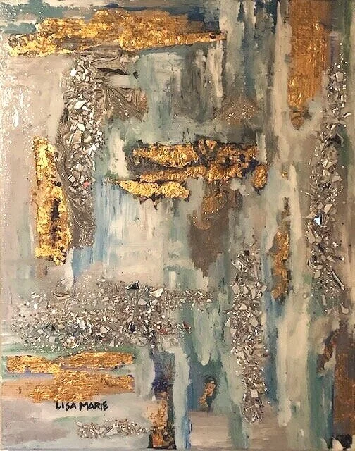 16"x 20"- Mixed Media Painting-Gold Leaf and Silver with resin