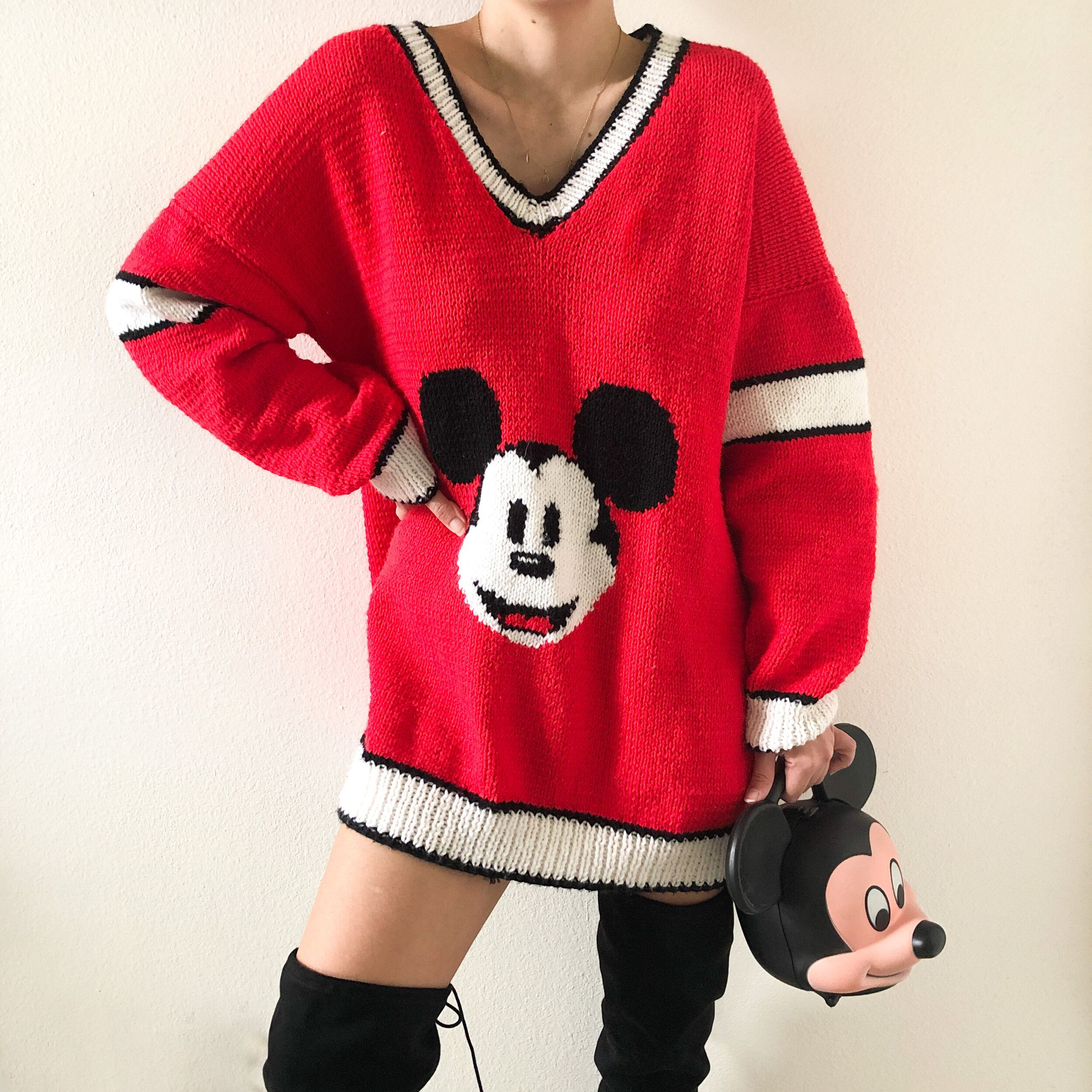 RARE Vintage Hand-Knit Mickey Mouse Hockey Jersey Oversized Sweater ...