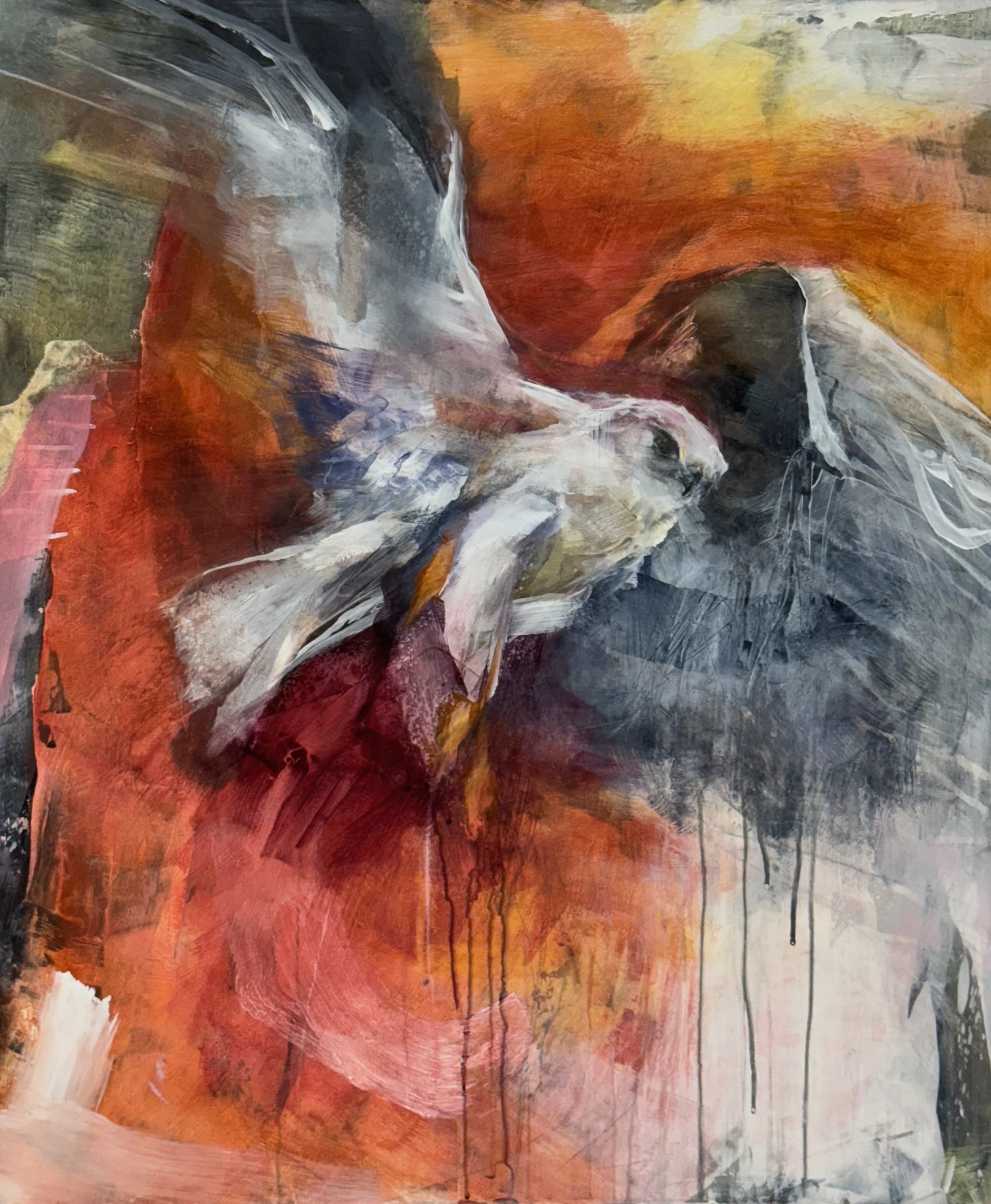 Learning to Fly 2025 acrylic, graphite and crayon on clayboard 24x20in.jpeg