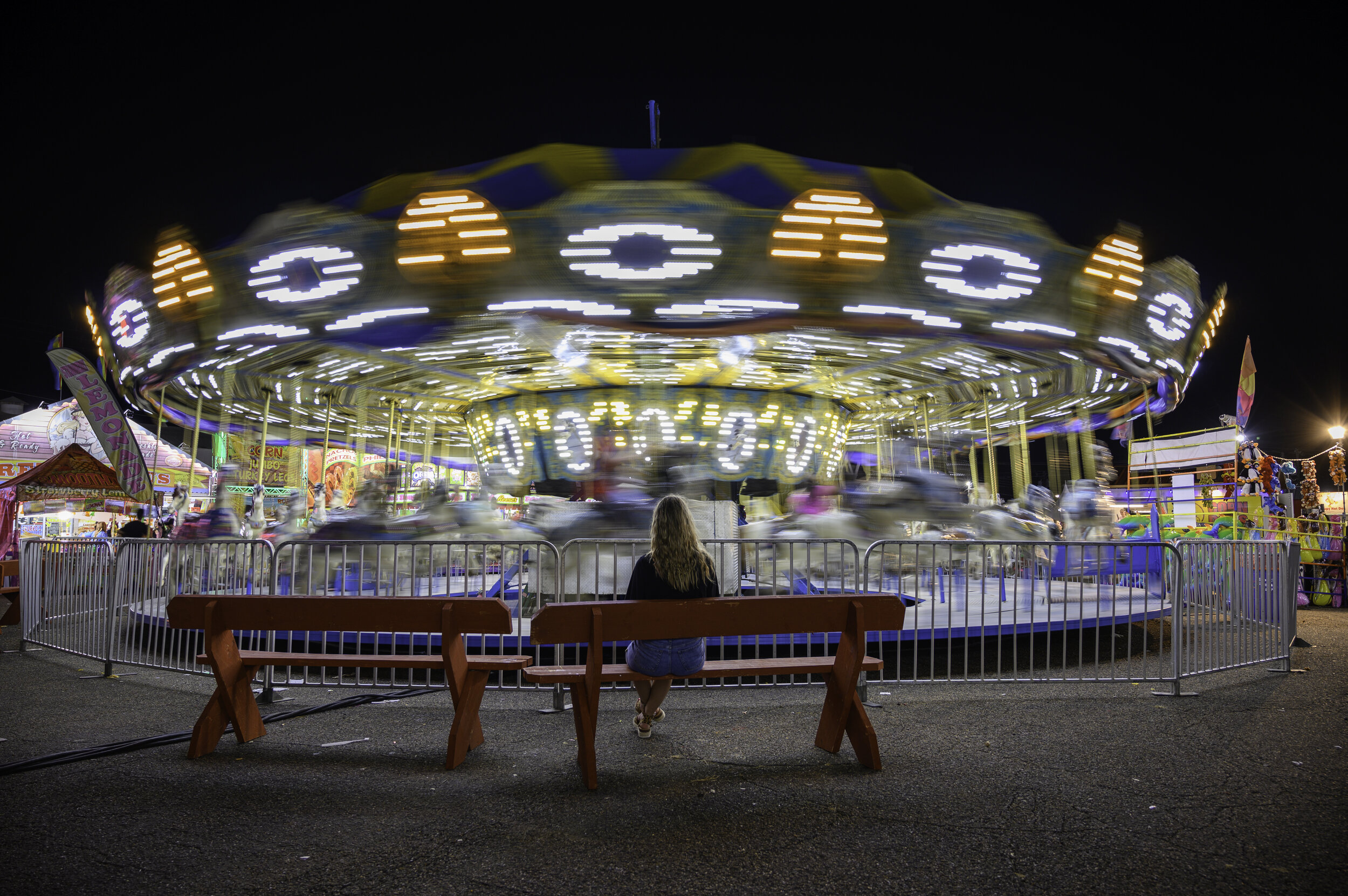  The carousel spins at The South Plains Fair fairgrounds on Tuesday, Sept. 24, 2019.  