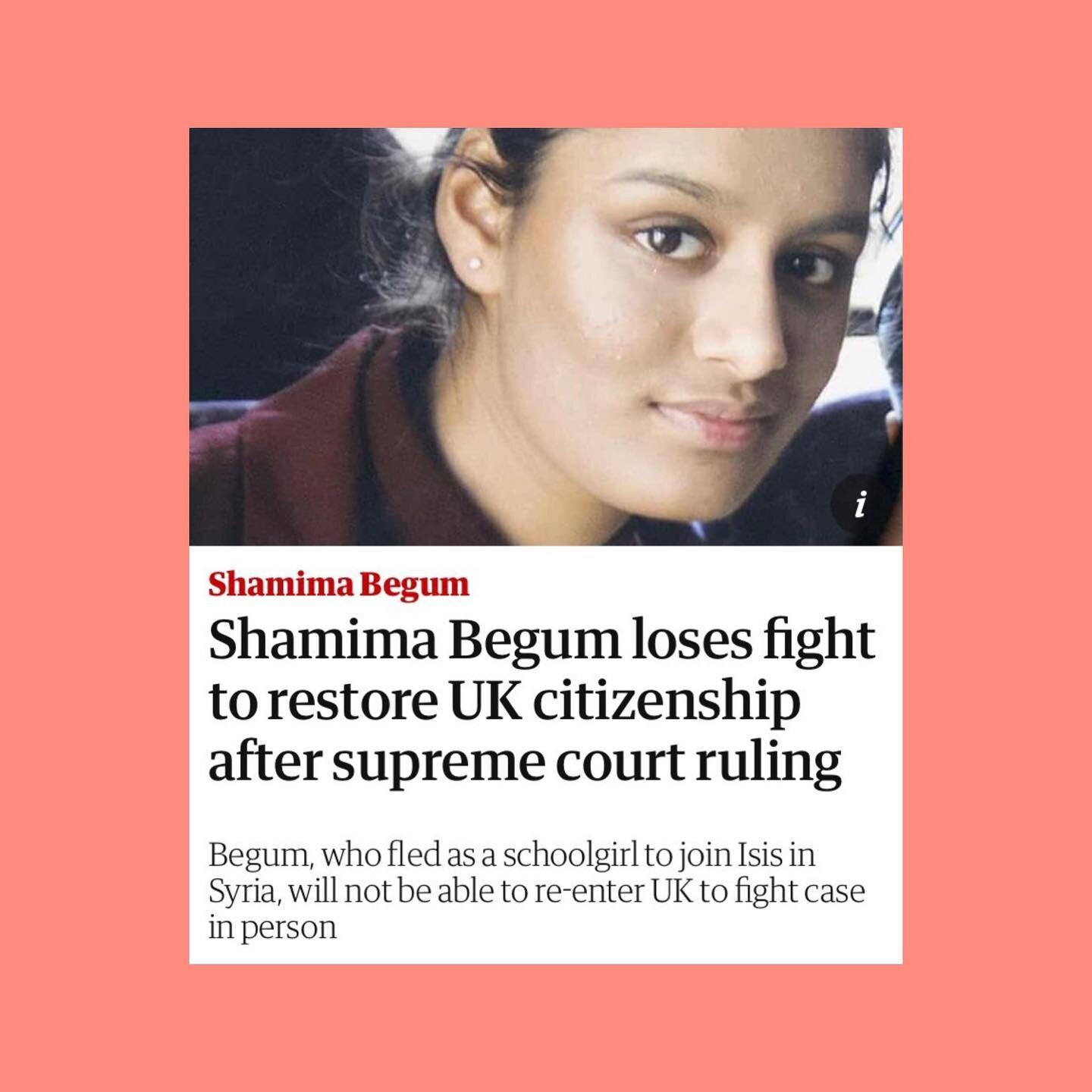 🗣 Some thoughts from Twitter on this week&rsquo;s Supreme Court ruling against Shamima Begum&rsquo;s appeal against the government&rsquo;s decision to remove her U.K. citizenship. 

#shamimabegum #britishcitizenship #supremecourtruling