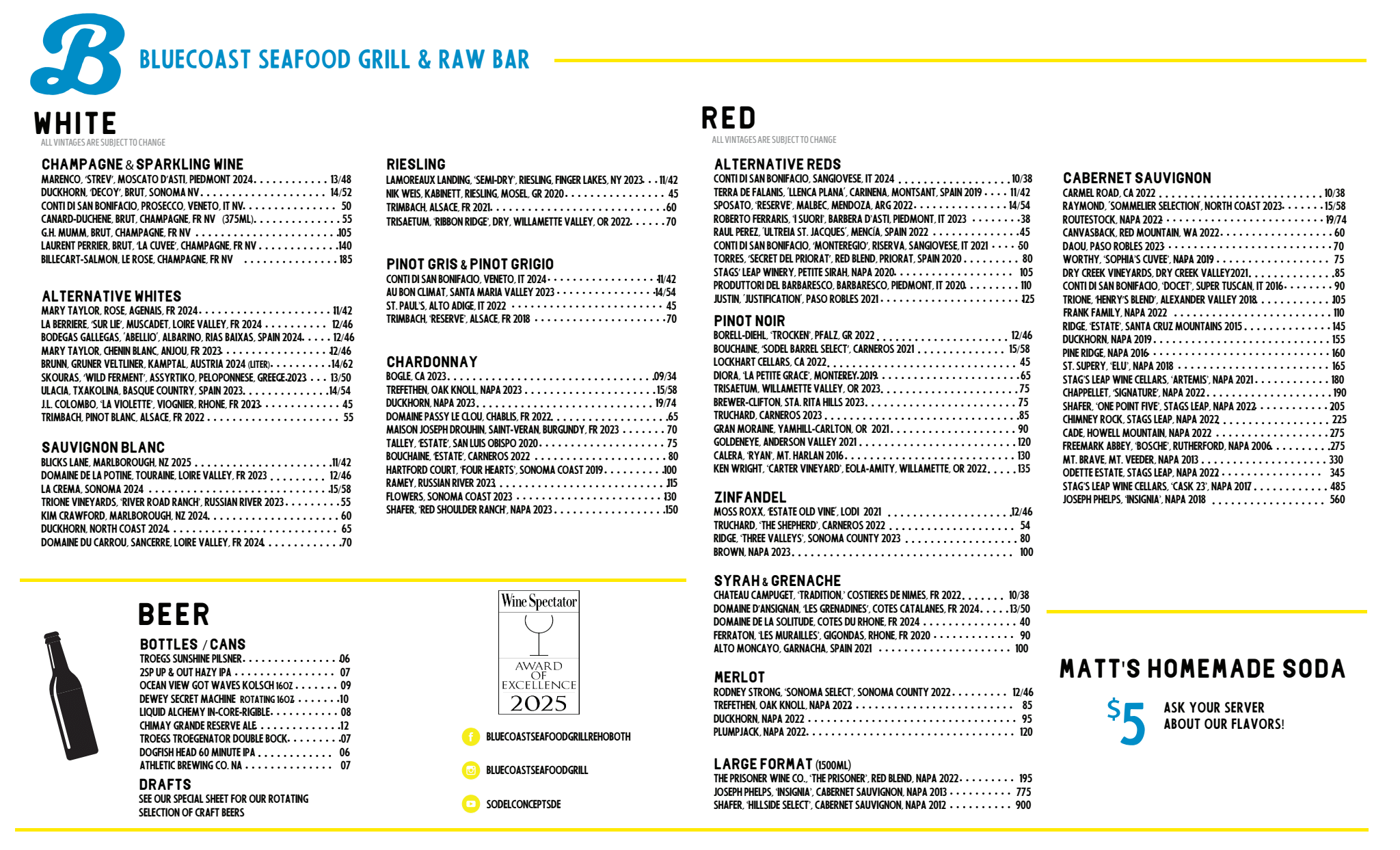View Our Menu | Seafood in Rehoboth Beach | Bluecoast