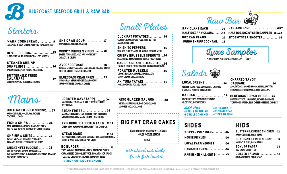 View Our Menu | Seafood in Rehoboth Beach | Bluecoast