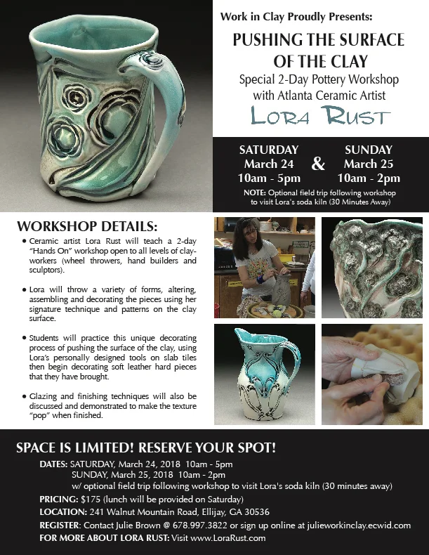 2-Day Hands On WORKSHOP - Ellijay, GA Presented by Work in Clay - Julie Brown