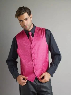 VS278 Vest & Tie Combo Paisley (Fuchsia)