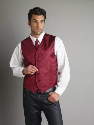 VS278 Vest & Tie Combo Paisley Pattern (Burgundy)