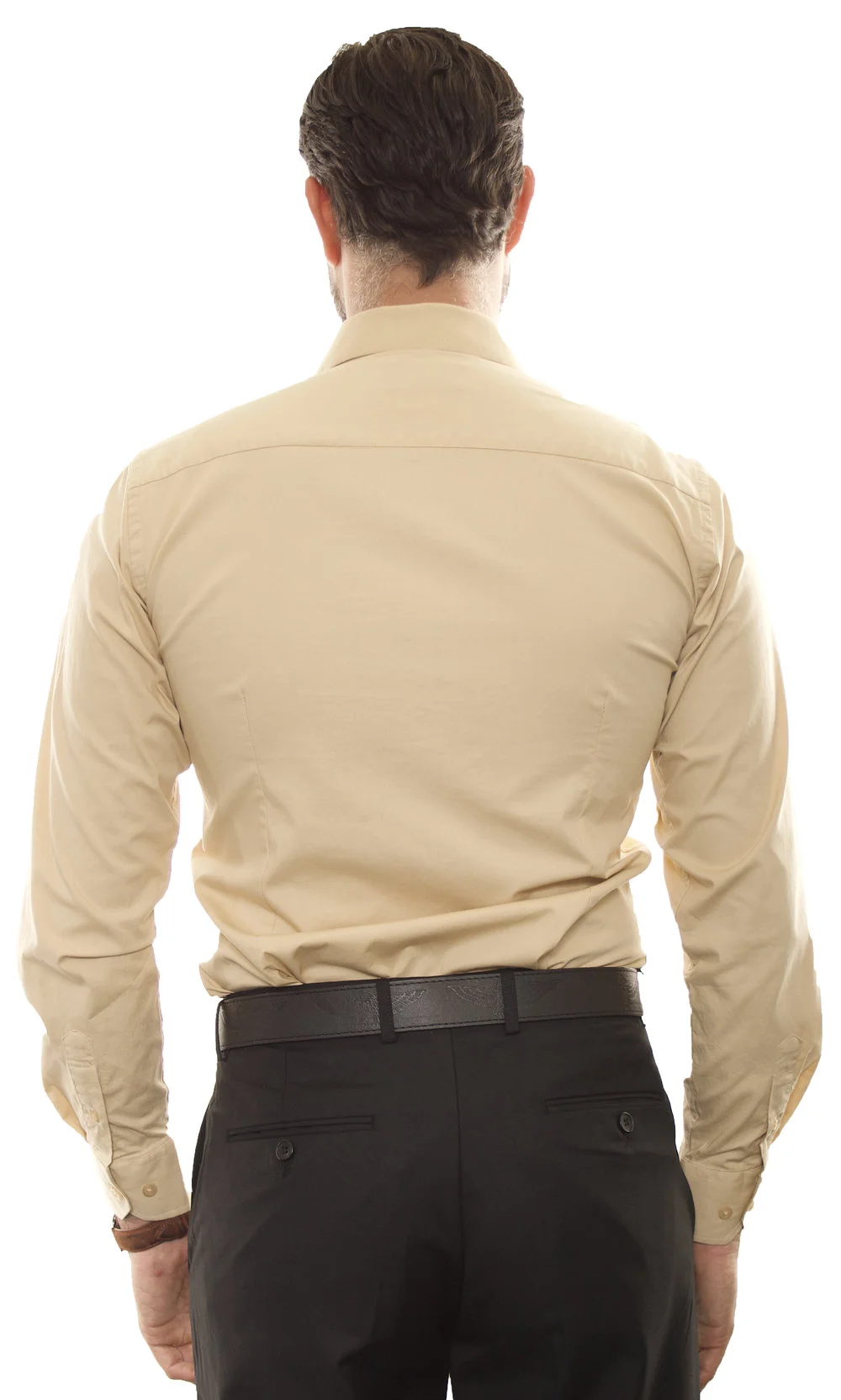 sand color dress shirt Men's Slim Fit Solid Color Dress Shirt (Beige) Beige / Large/16-16.5 Neck/32-33 Sleeve