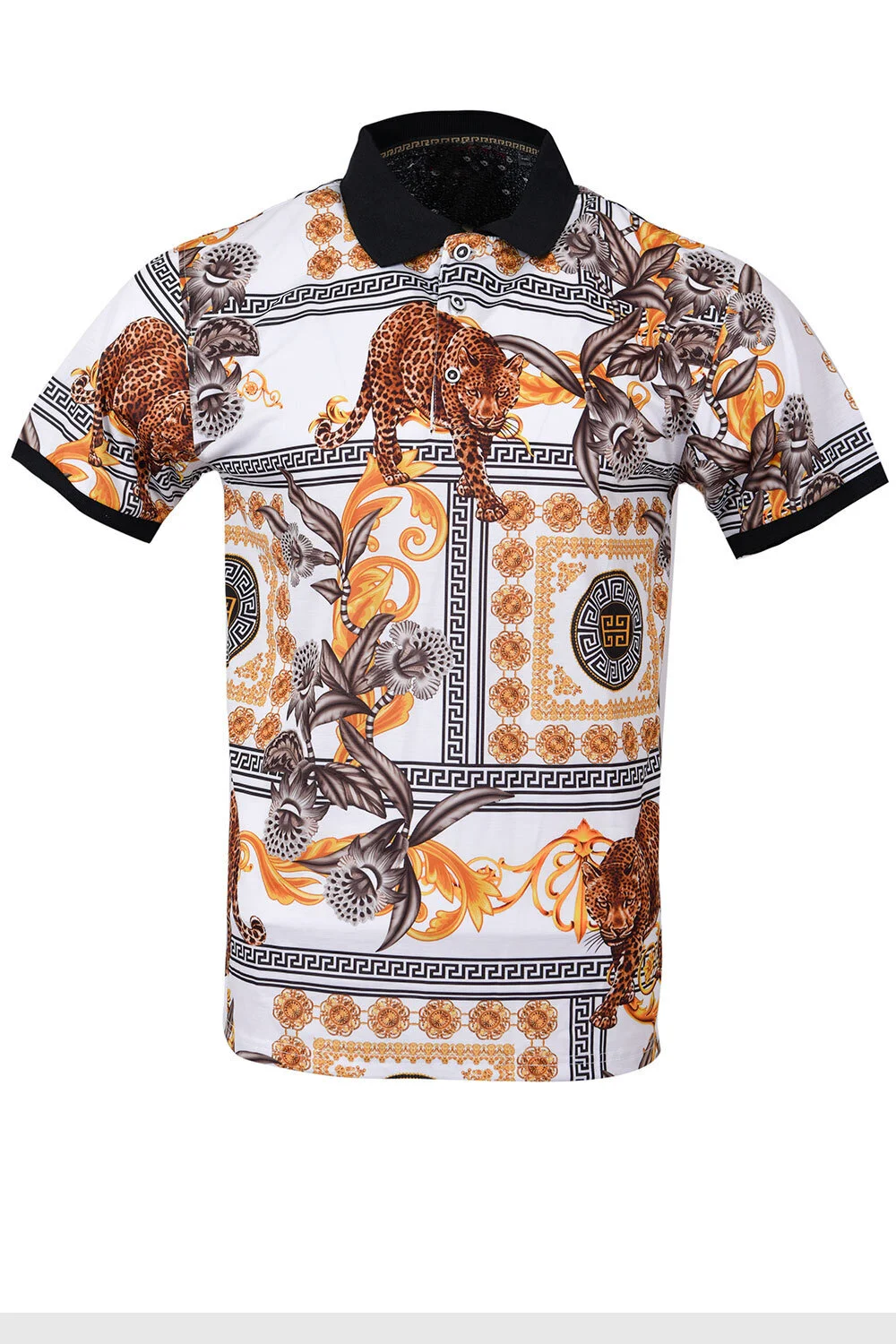 Men's Printed Polo Shirt T-200 White