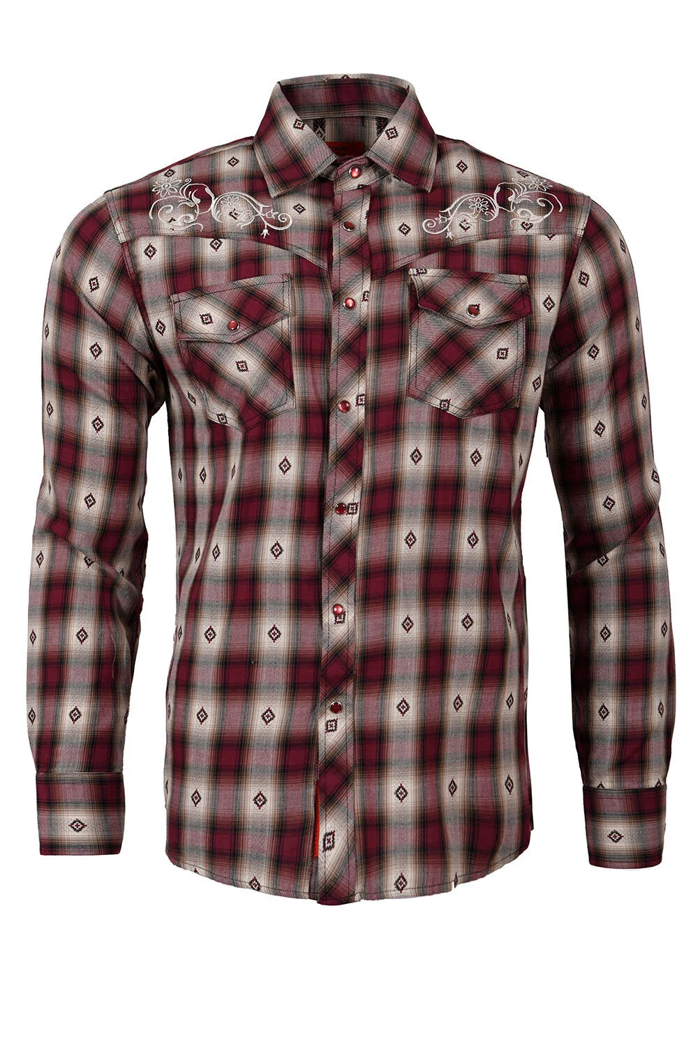 Men's Printed Checkered Shirt 04460 Burgundy