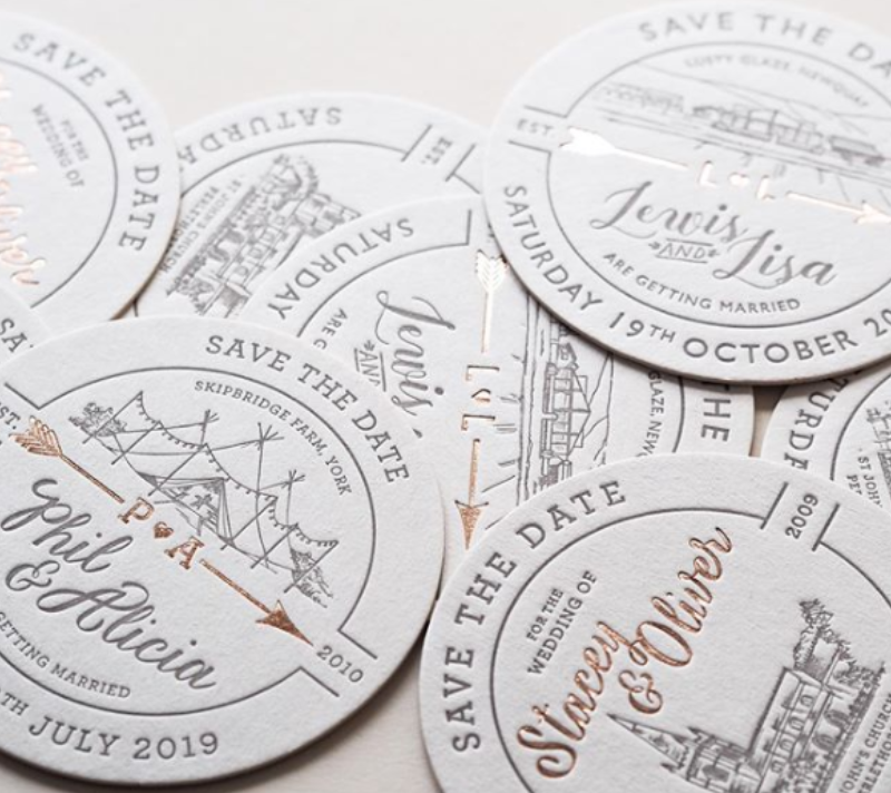 Modern Save The Date Letterpress + Hot Foil Coaster 