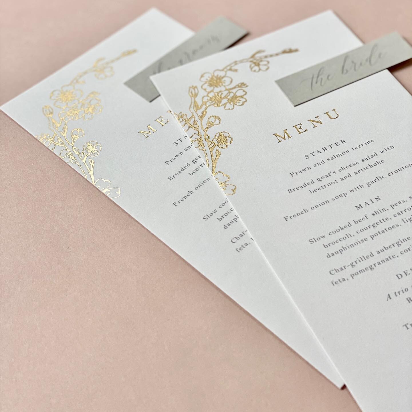 Pretty gold foil blossom menus and pale grey place names for yesterday&rsquo;s shoot at Calke Abbey, so nice to see some of our supplier friends again 🥰