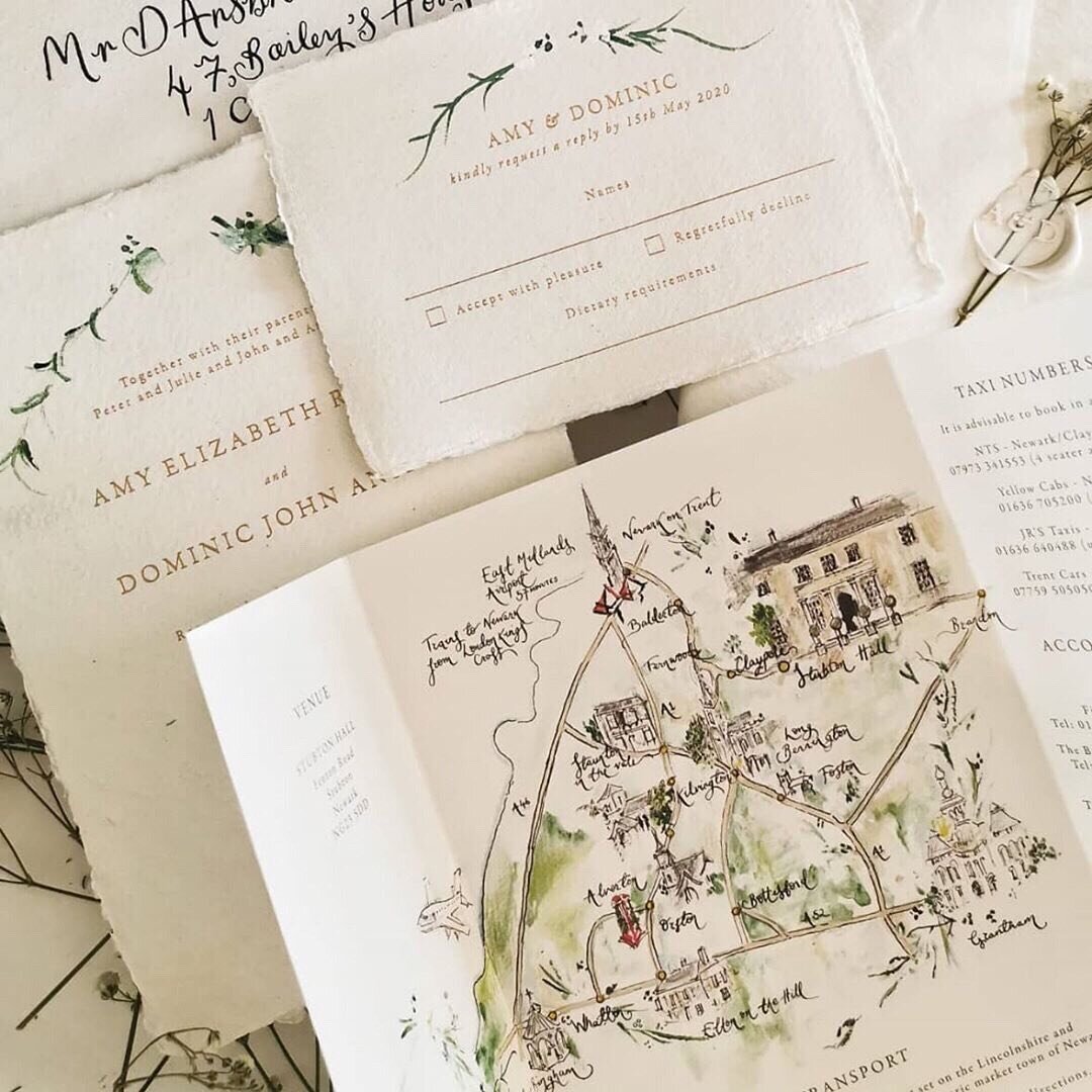Another look at this stunning suite which we designed and printed for A&amp;D featuring the most beautiful hand drawn map and individually painted flourishes by @theinidesign 😍💕