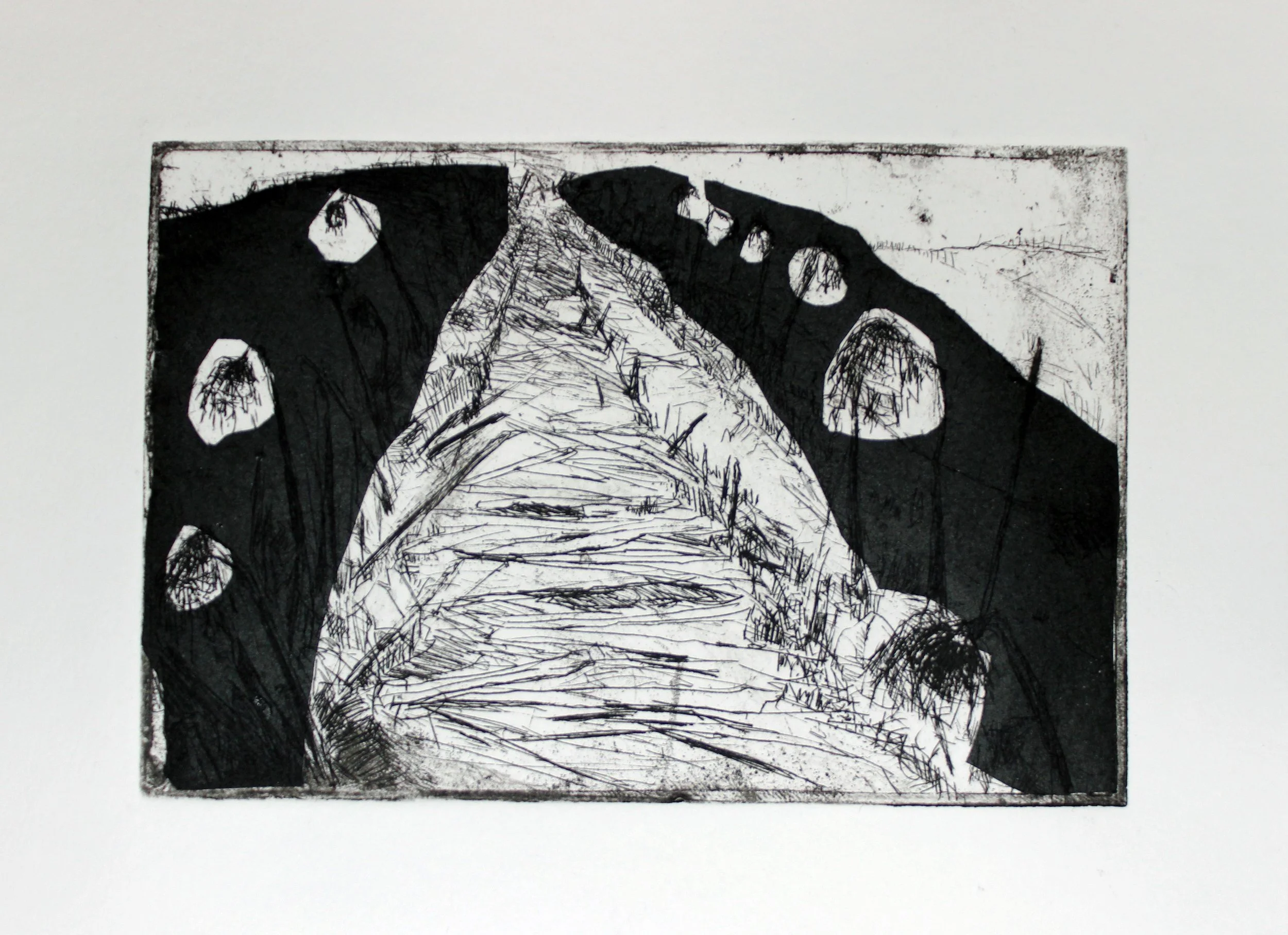  Stone Barn - heads  etching, chine collé 