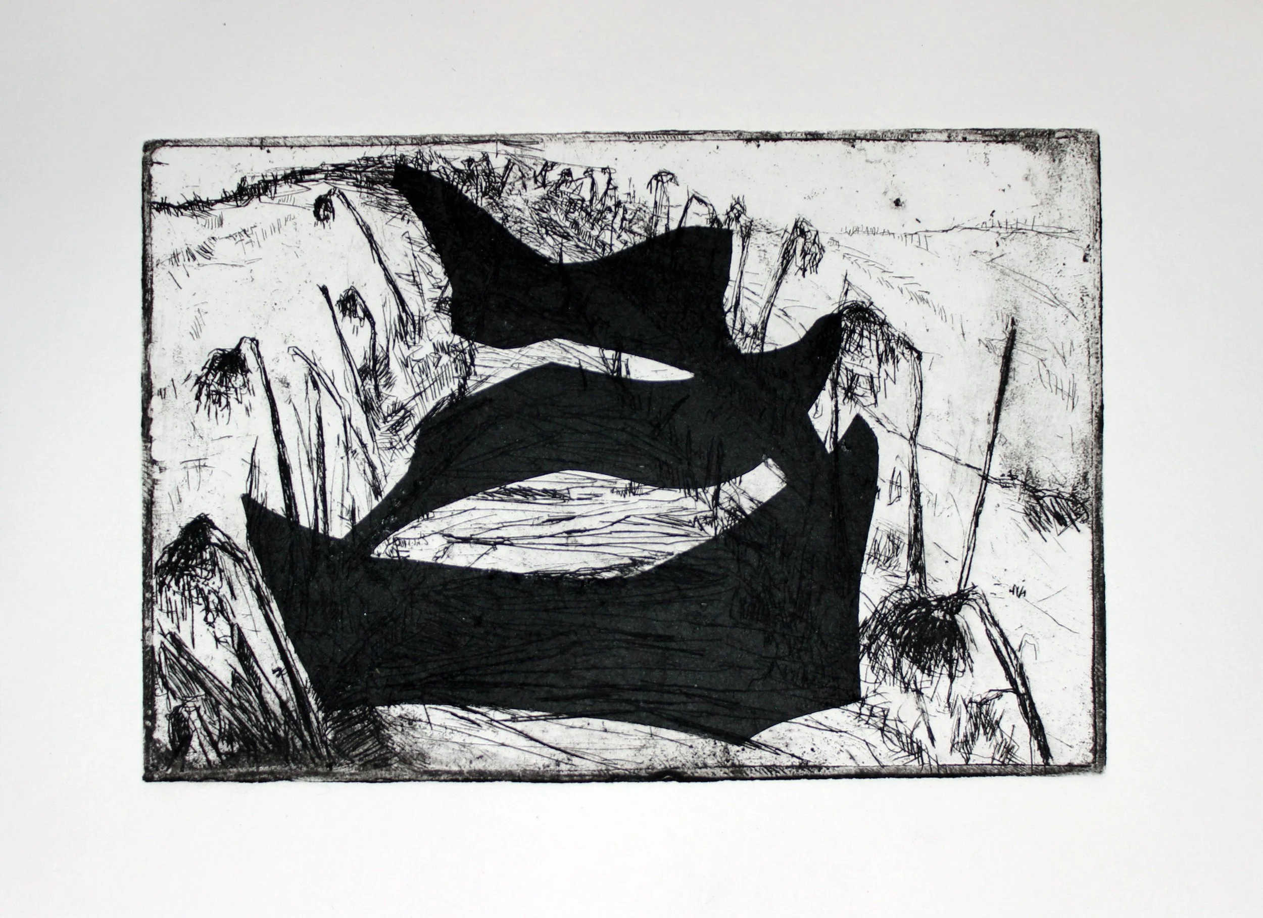  Stone Barn - sails  etching, chine collé 