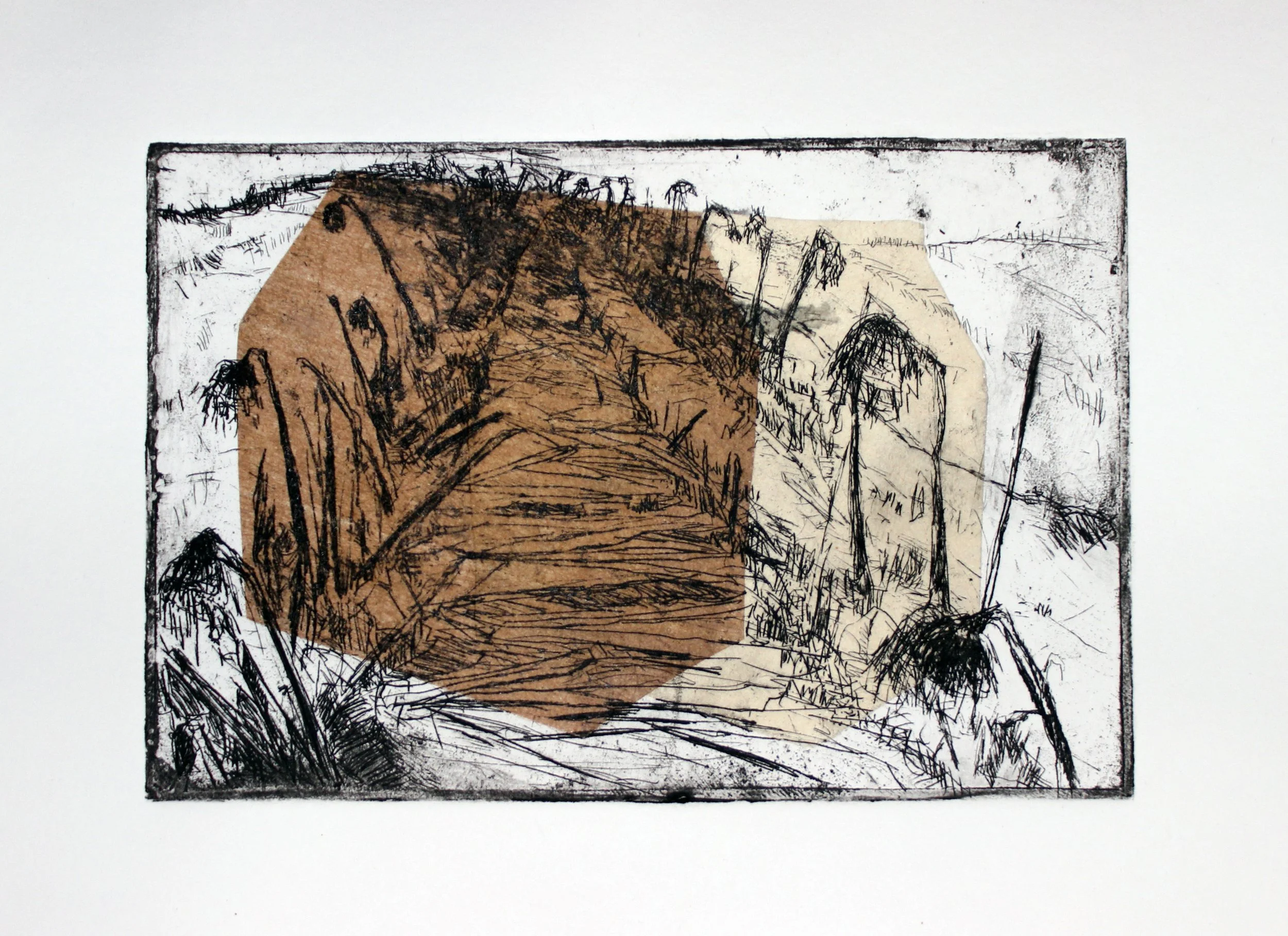  Stone Barn - twins  etching, chine collé 