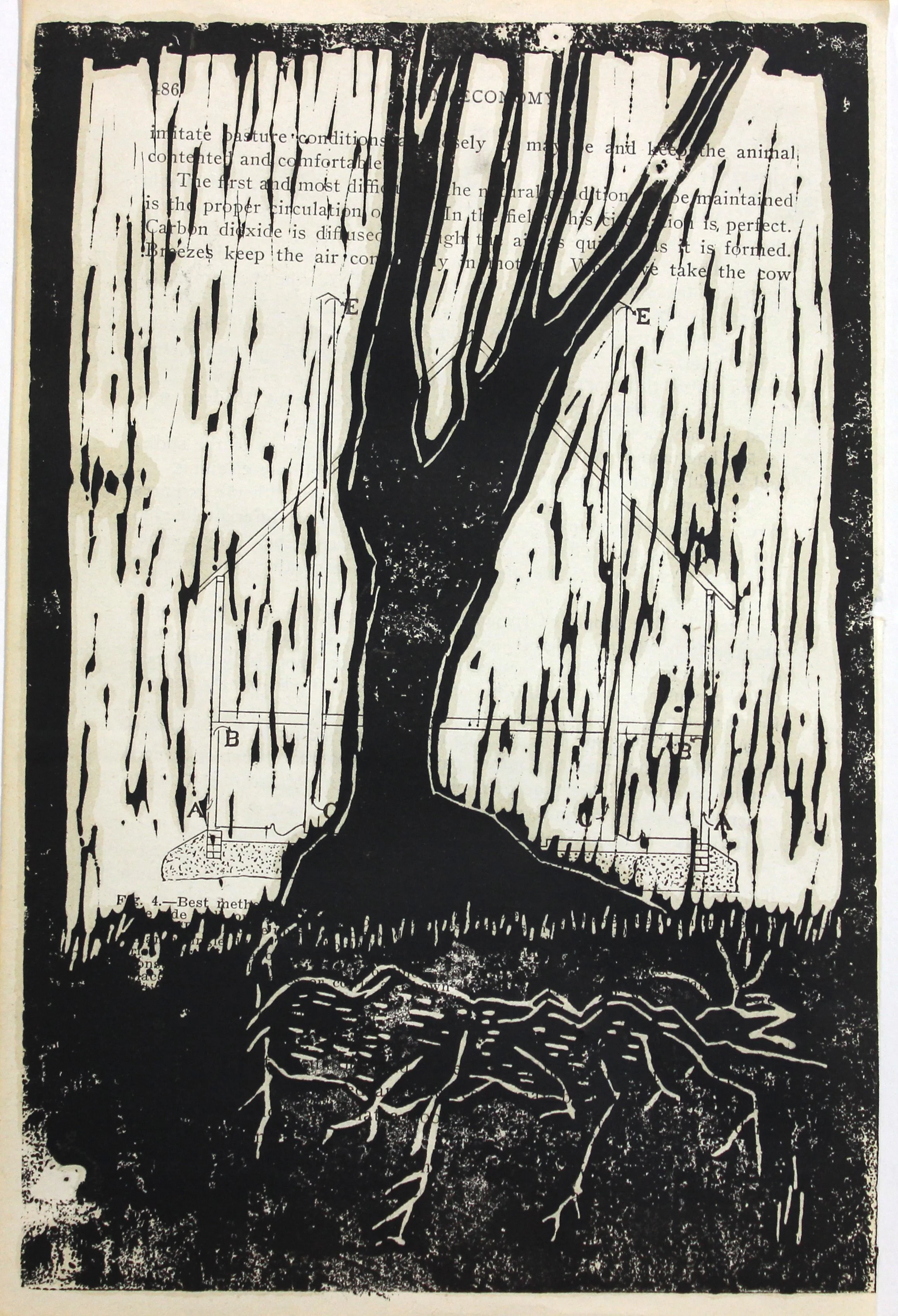   tree economy   linocut 