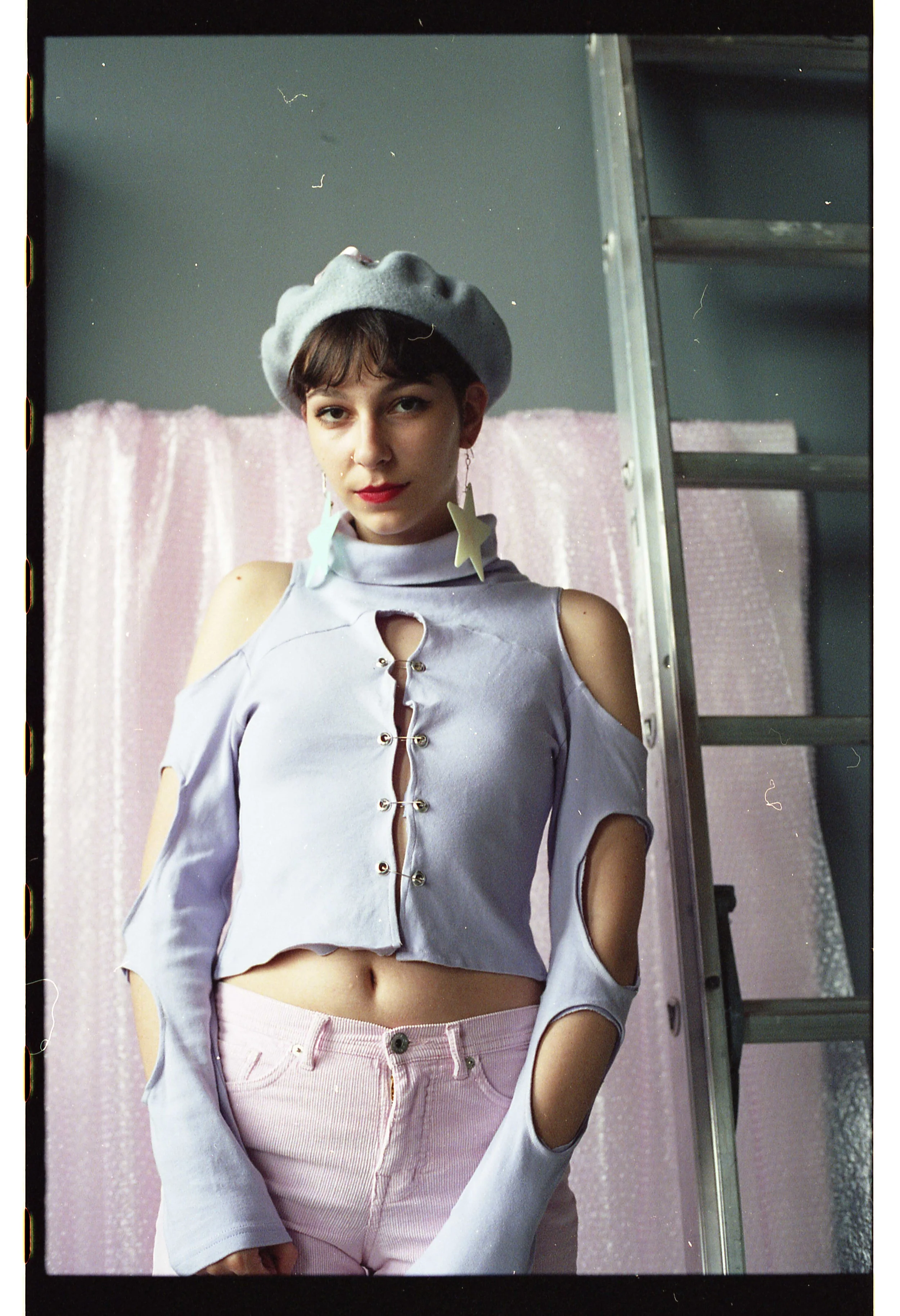  CUSTOM CUT OUT LONG SLEEVES TURTLENECK WITH  SAFETY PINS 