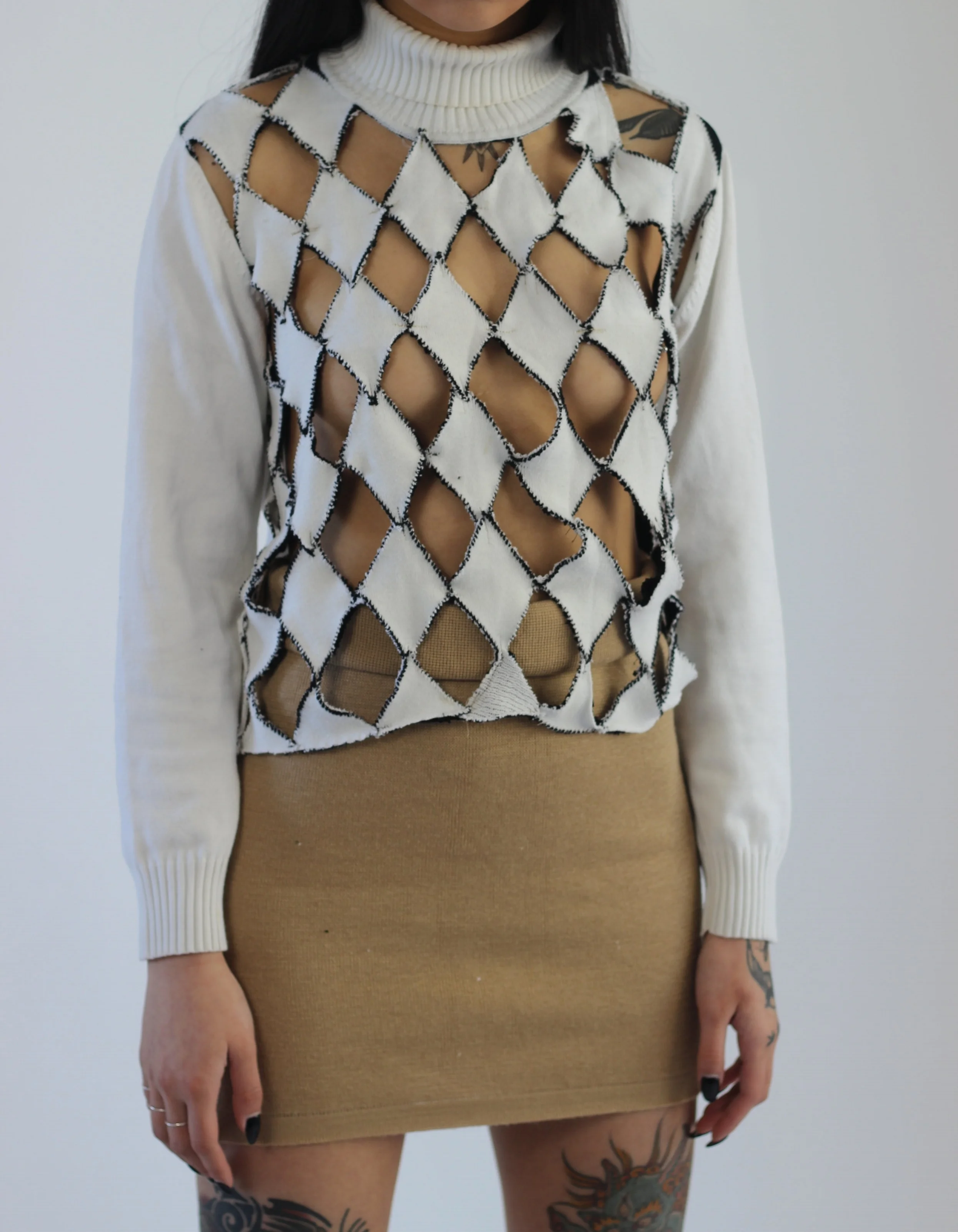  REWORKED CUT OUT ARGYLE SWEATER 