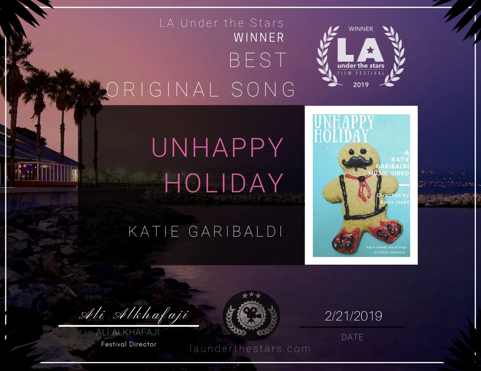 "Unhappy Holiday" Wins Best Original Song Award at LA Under the Stars Film Fest!