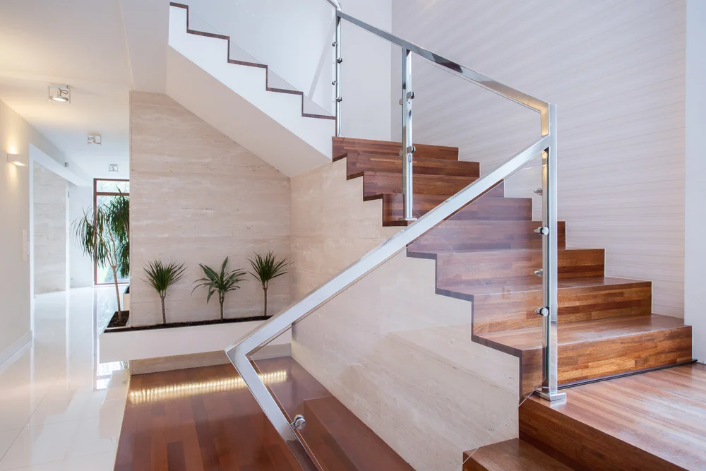 modern railings with wood stairs