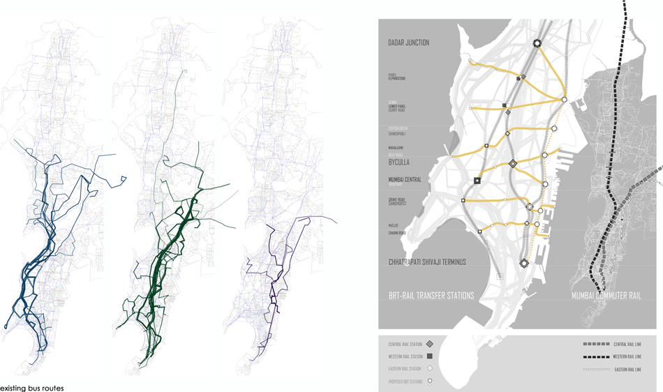 Existing Bus and Train Network (left) / Proposed East/West RBT System (right).