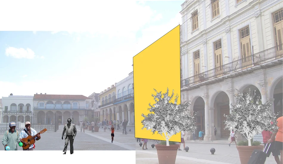 Collage: Plaza Vieja existing, Site Highlighted.
