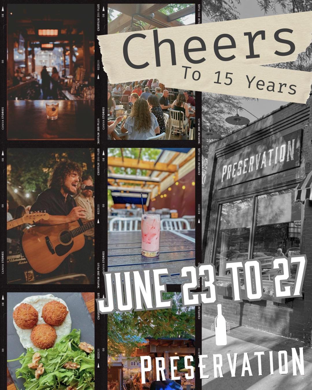 Cheers to 15 Years at Preservation! 🥂
We’re turning ✨15✨ and celebrating the only way we know how—good drinks, great music, and even better company! Join us all week long for Cheers to 15 Years, a celebration of the past, present, and e