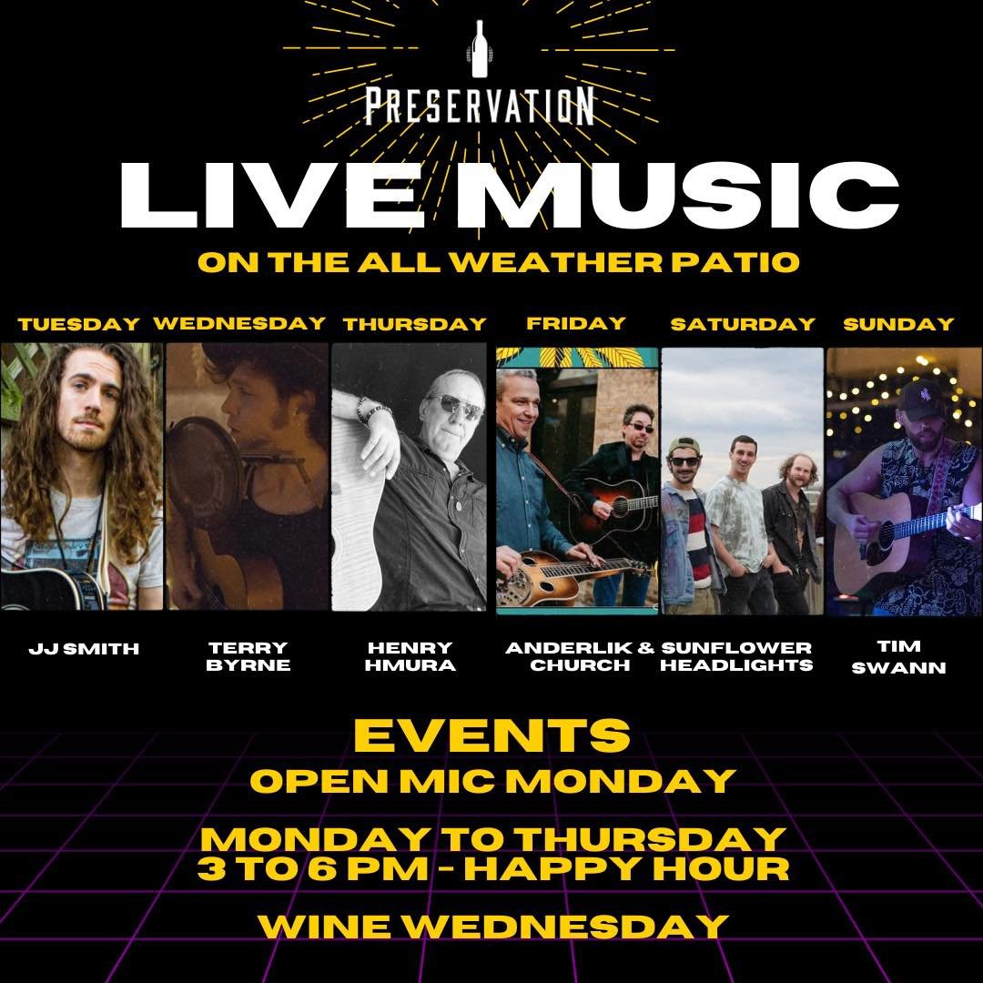 🎶 Live music every night on the all-weather patio at Preservation!
Pair it with happy hour, great food, and your favorite people — it’s the vibe you didn’t know you needed all week long.
🎤 This week’s lineup:
• Tuesda