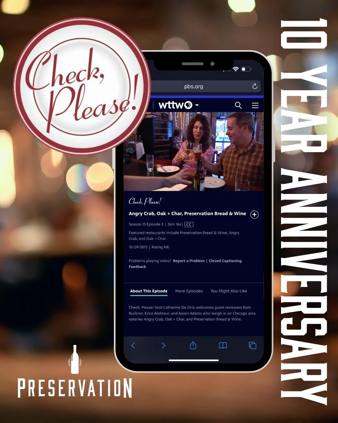 ✨ Celebrating 10 Years Since Preservation Was Featured on Check, Please! 🎉

A decade ago, Preservation had the incredible honor of being showcased on the iconic PBS show Check, Please! &mdash; a moment that helped introduce our tiny-but-mighty space